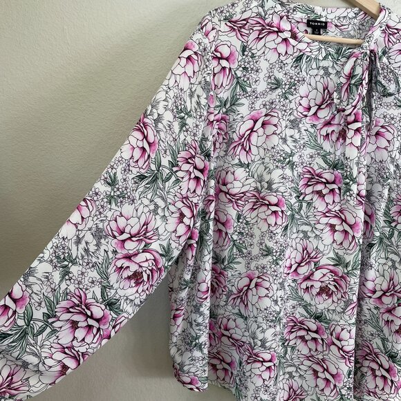 Torrid Womens Plus 4X Floral Long Sleeve Blouse Side Tie Neckline Shirt Top - Picture 7 of 9